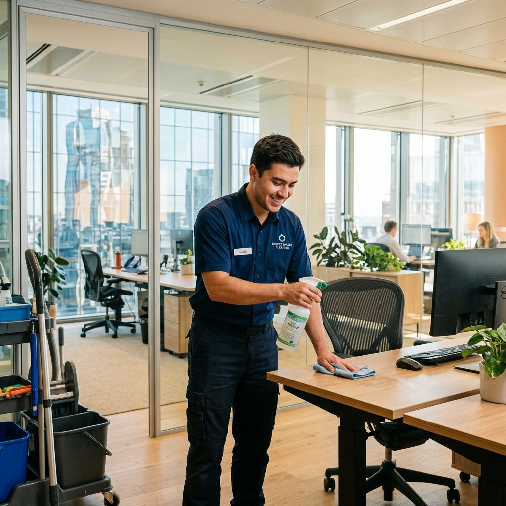 Professionelle Reinigungskraft bei der Arbeit